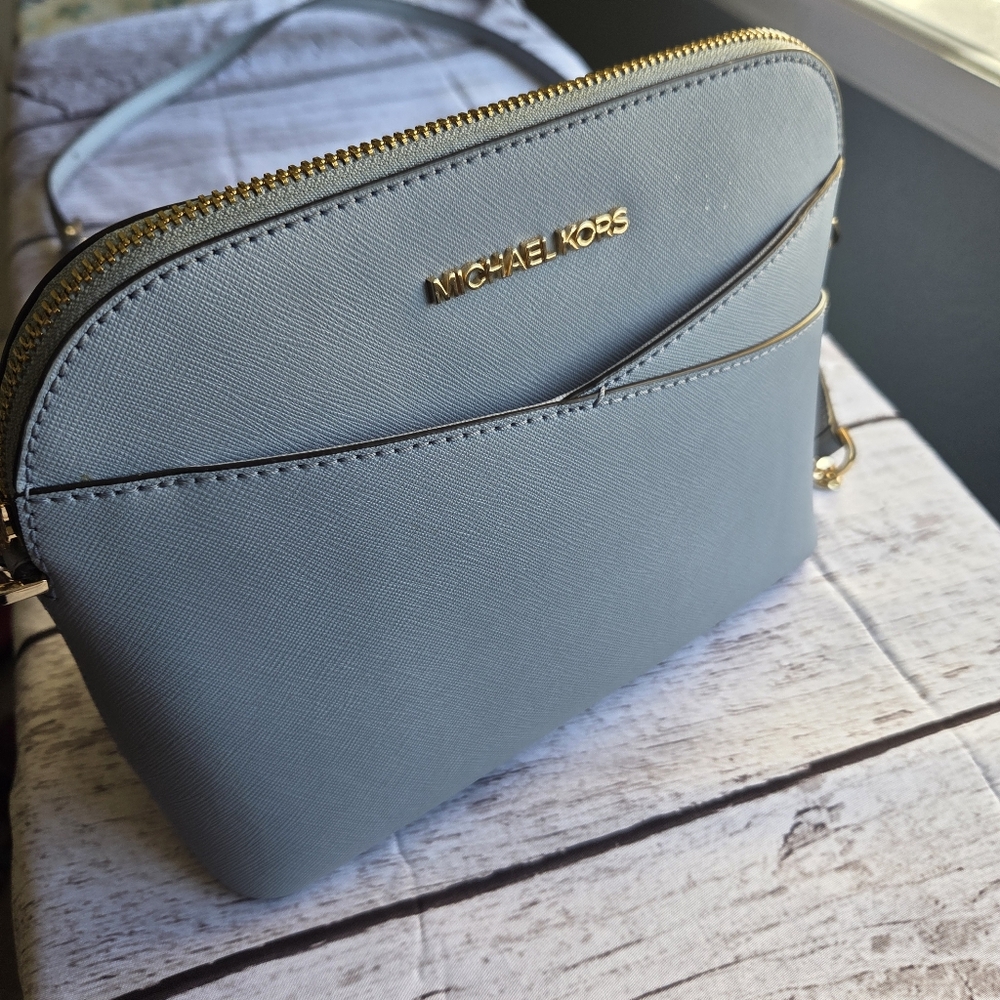 Michael Kors Light Blue Saffiano Leather Crossbody Bag Set w/ Card Case & Key Po